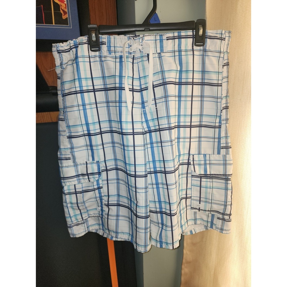 Men's Airwalk Swimsuit Trunks White And Blue Size LARGE